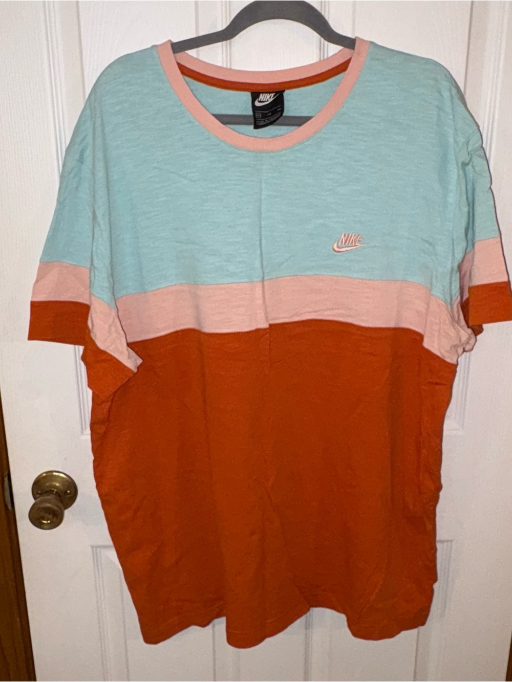 Nike Men’s Colorblock Short Sleeve Shirt - Aqua, Pink & Rust Orange
